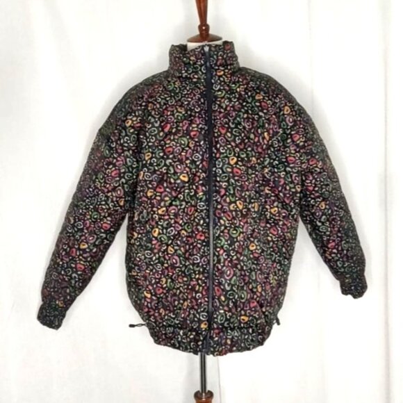 FARM RIO Puffer Jacket M Reversible Borogodo Metallic Floral Tropical Winter - Picture 9 of 15